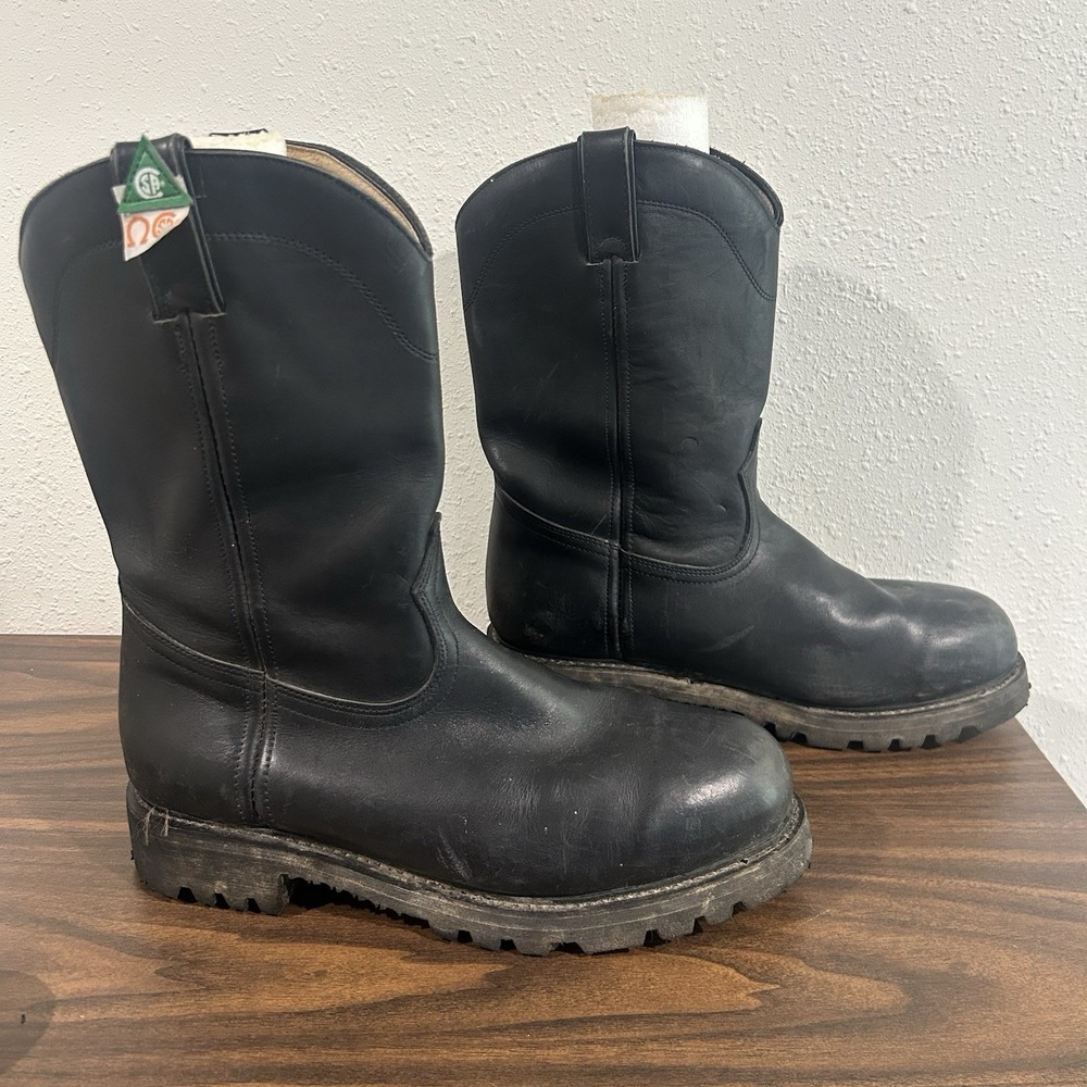 BOULET Western Work Boots Mens 9.5 D Black Leather Steel Toe Made in USA/CANADA